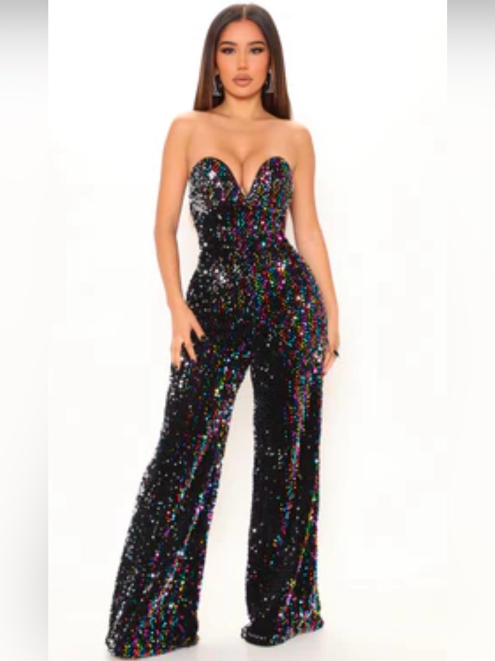 XL Fashion Nova Luxe Black Multicolor Sequin Strapless Jumpsuit - Picture 4 of 4